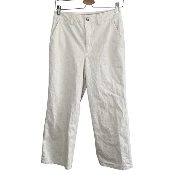 Jenni Kayne Womens Wide Leg Crop Egg Shell White Cotton Blend Jeans 4 - Picture 1 of 16